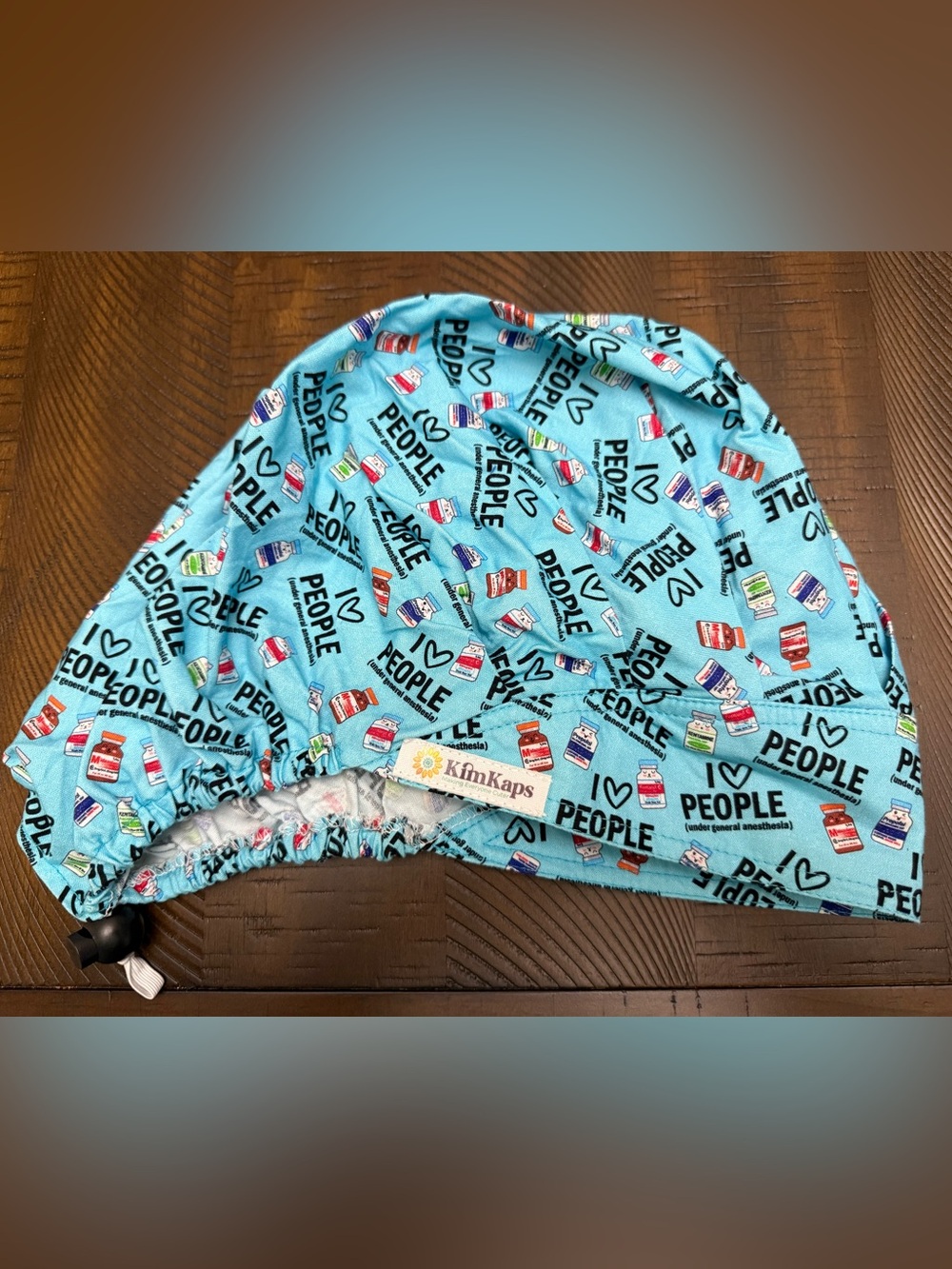 KimKaps Blue Anesthesia Scrub Cap ‘I love people under general anesthesia’
